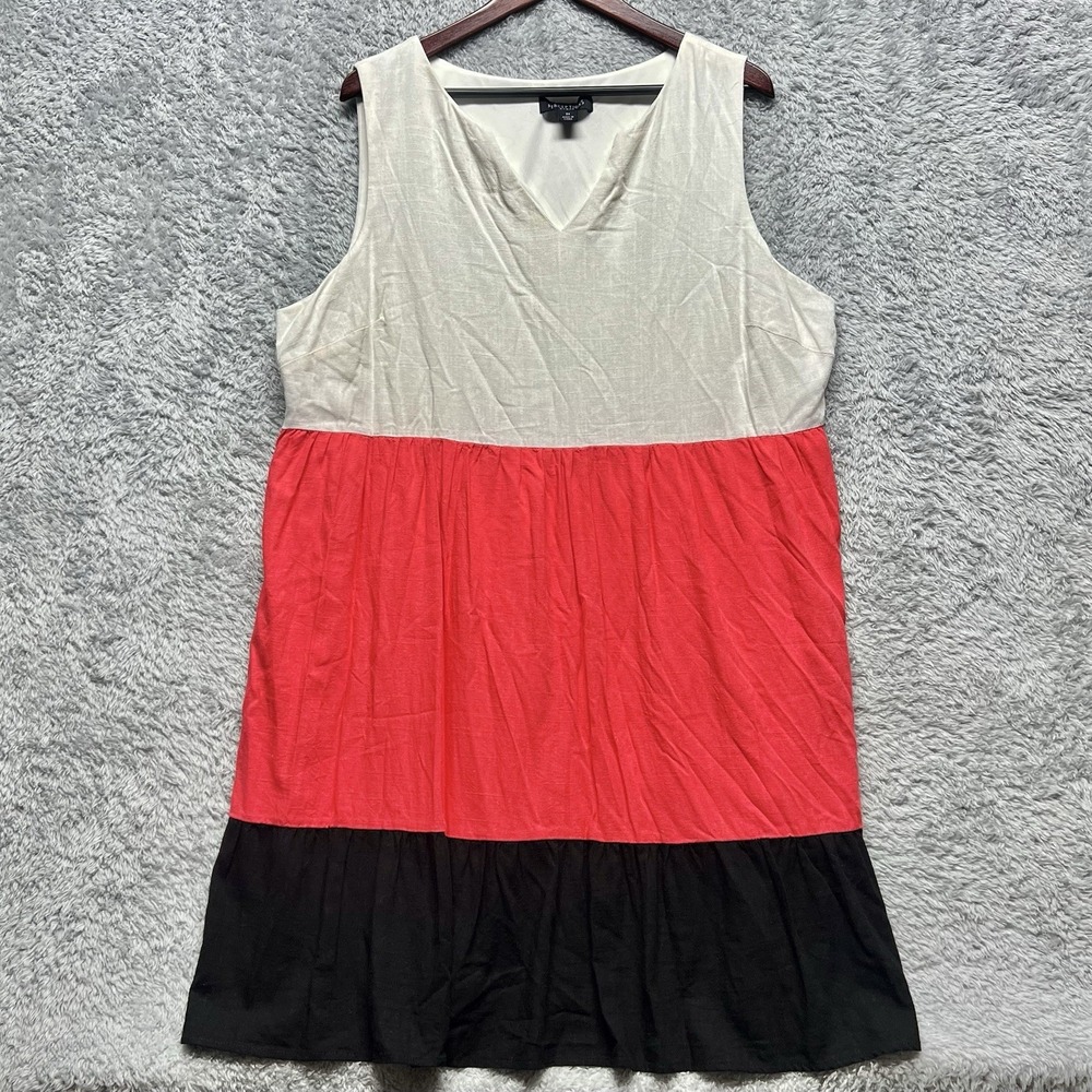 Perceptions Dress 2X Red Black Colorblock Linenā Blend Resort Coastal Beach